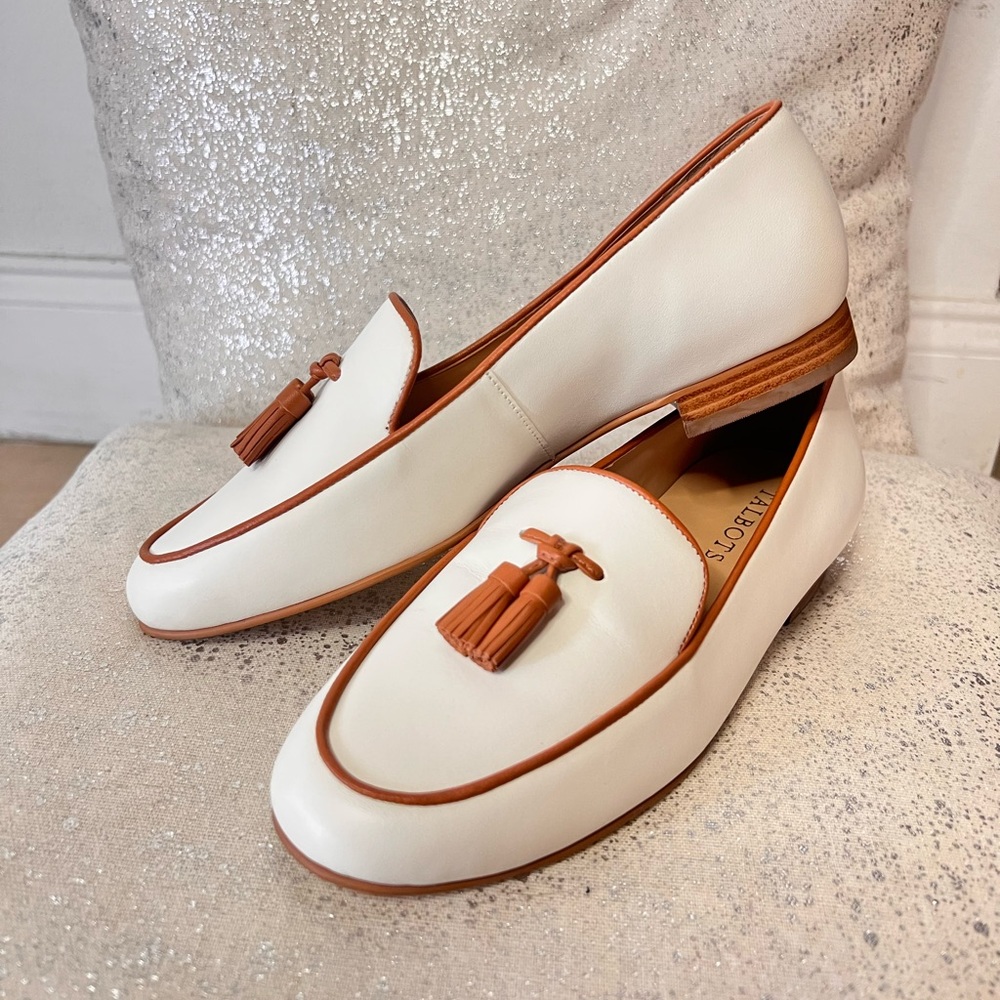 WHITE/TAN/BROWN LEATHER LOAFERS BRAND NEW